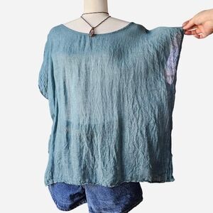 Light Blue Linen Relaxed Women's Top |Large Made In Greece